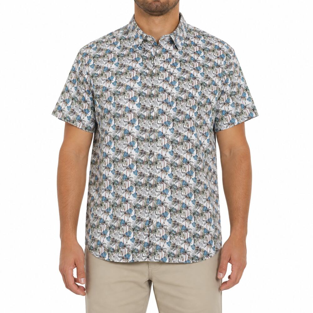 Age of Wisdom Shirt Mens Large Palm Tree Surfboard Print Short Sleeve Modal